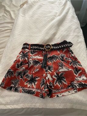Tahari Rust Palm-Print Women's Shorts with Black & White Detai